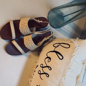 Strappy Cream Tory Burch Sandal Heel